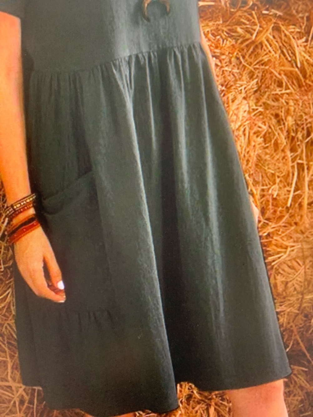 Women’s Short Sleeve Black Midi Dress with Ruffle Hem - Picture 3 of 5